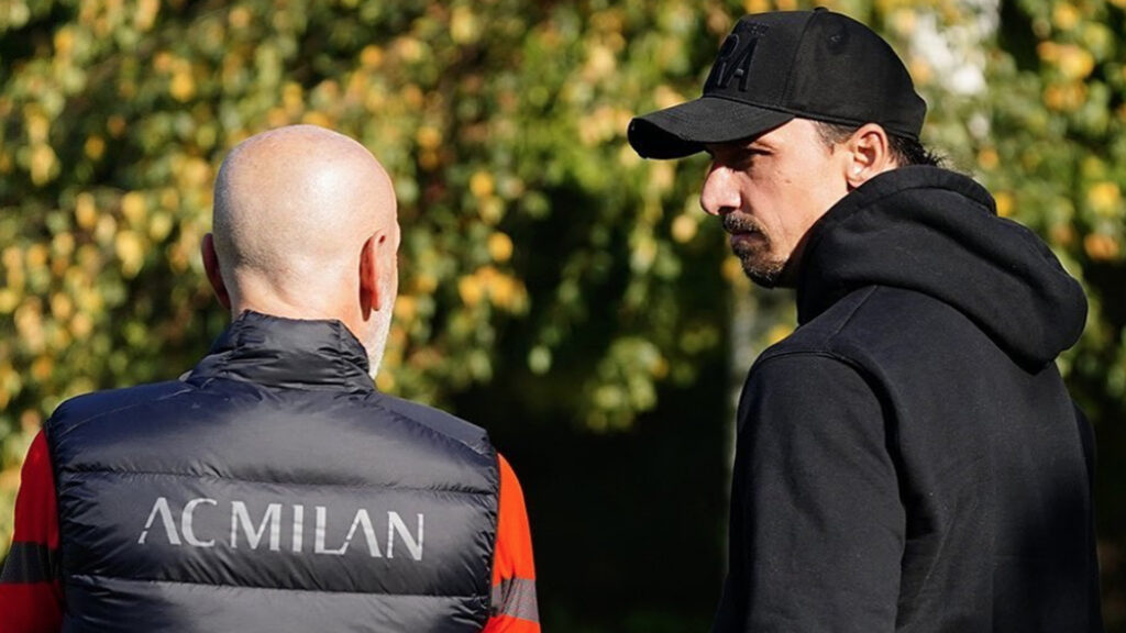 Panchina Milan Stefano Pioli e Zlatan Ibrahimovic a colloquio a Milanello