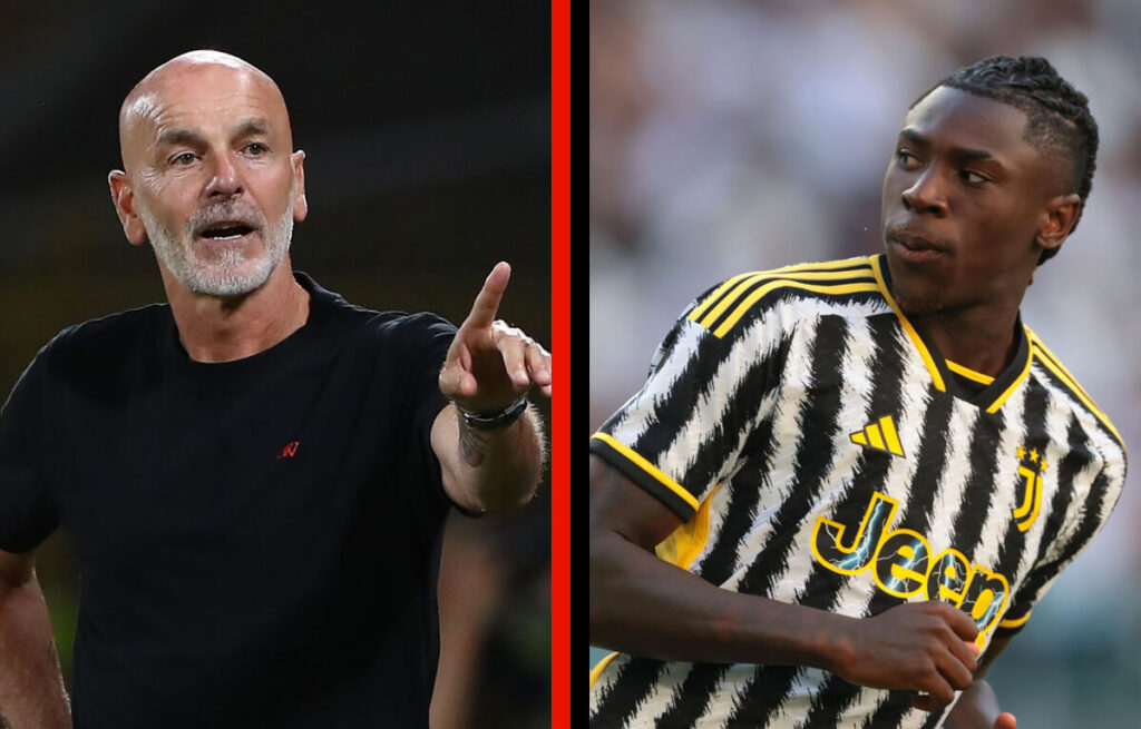 L'allenatore del Milan Stefano Pioli e l'attaccante della Juventus Moise Keane.