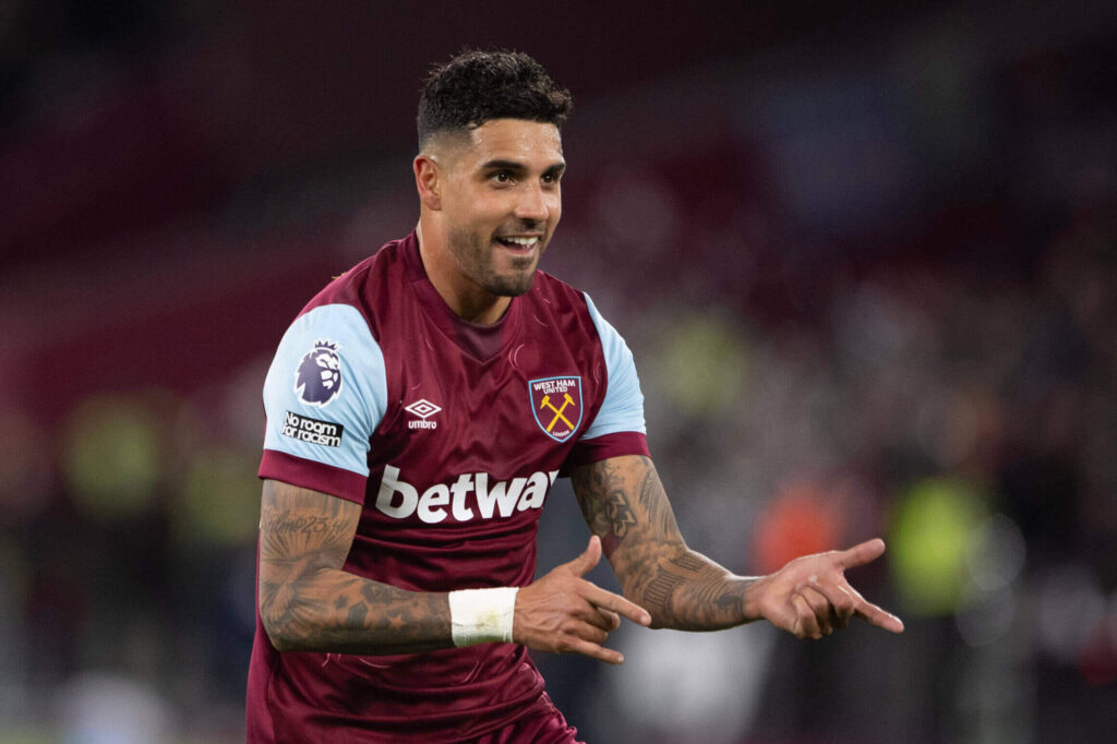 milan, emerson palmieri esulta con la maglia del West Ham