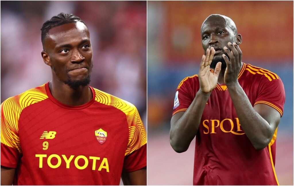 milan, foto combo abraham e lukaku con la maglia della roma